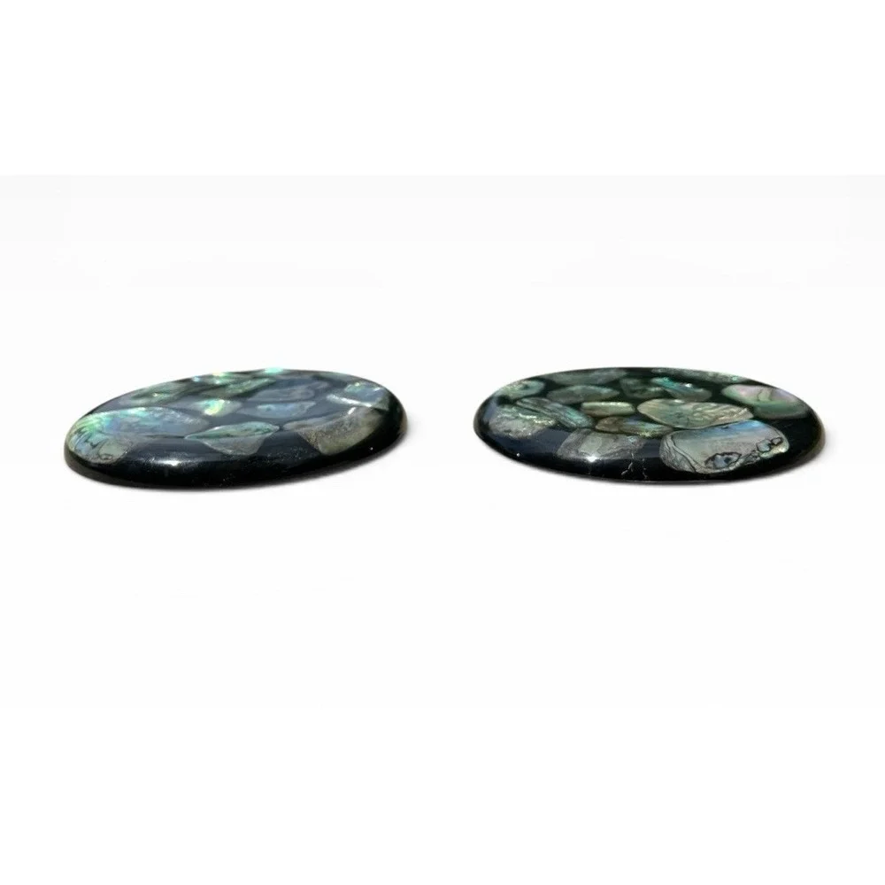 Set Of 2 MCM Lucite Abalone Shell Trivets Hot Plates Original Label Wondermold